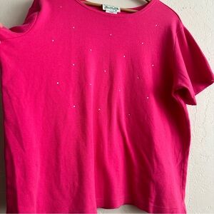 The Quacker Factory y2k Rhinestone Embellished Casual Pink Shirt Size Large